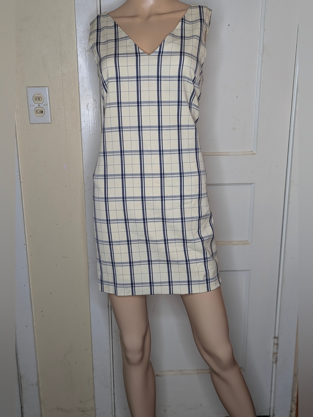 Theory Blue & White Plaid Print Mini Adraya Shift Dress Size 6